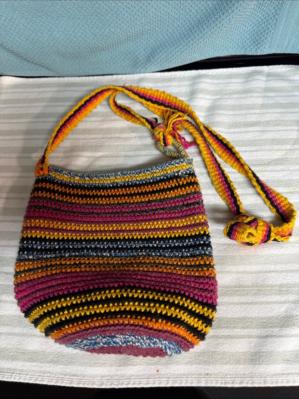 Bamboo Trading Company Handmade Multicolor Crochet Shoulder Bag